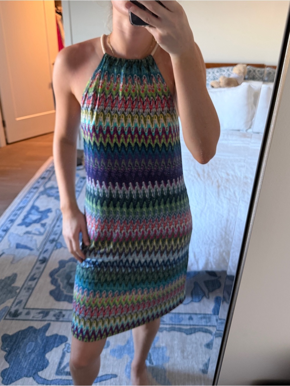 Ellie Kai, Multicolor Zigzag Halter Mini Dress